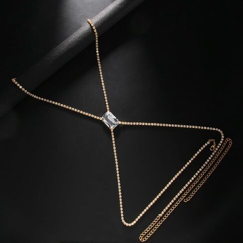 Gold Sexy Body Chains for Women, Big Rhinestone Personality Crossover Body Jewelry for Women in Saudi Arabia