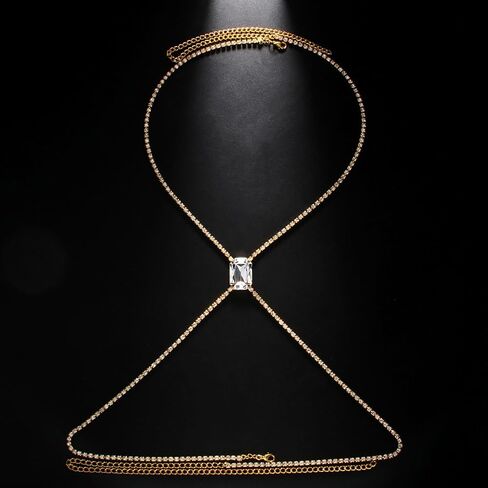 Gold Sexy Body Chains for Women, Big Rhinestone Personality Crossover Body Jewelry for Women in Saudi Arabia