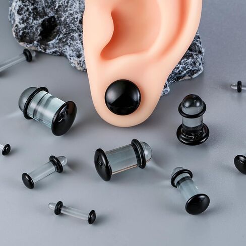 24 PCS/14PCS/10 PCS Glass Ear Gauges Stretching Kit Short Taper Expander, 14G-00G Comfy Dead Stretching Plugs with Rubber Rings, Crazy Domed Body Piercing Jewelry Set in Saudi Arabia