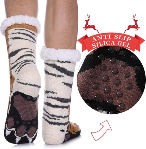 SDBING Mens Slipper Socks with Grippers Winter Warm Cozy Thick Fuzzy Indoor Fluffy Home Socks in Kuwait