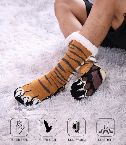 SDBING Mens Slipper Socks with Grippers Winter Warm Cozy Thick Fuzzy Indoor Fluffy Home Socks in Kuwait