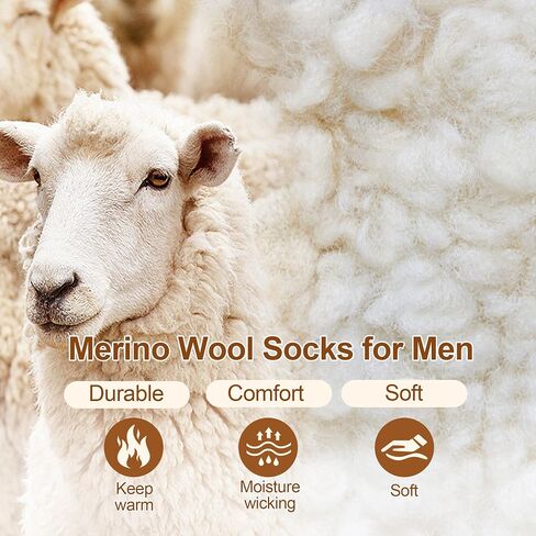 5 Pairs Wool Socks Mens Extra Thick Merino Winter Warm Thermal Socks for Men Fashion Crew Mens Socks Size 7-13 in Kuwait