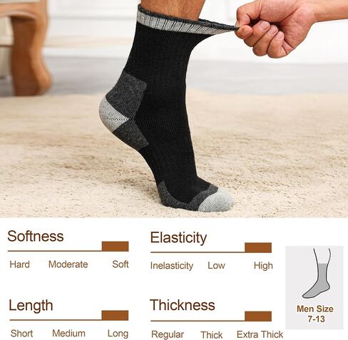 5 Pairs Wool Socks Mens Extra Thick Merino Winter Warm Thermal Socks for Men Fashion Crew Mens Socks Size 7-13 in Kuwait