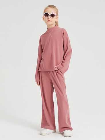 Girls Fall Outfits 2 Piece Long Sleeve Mock Neck Sweatshirts Wide Leg Pants 2024 Casual Kids Clothing Sets in Saudi Arabia