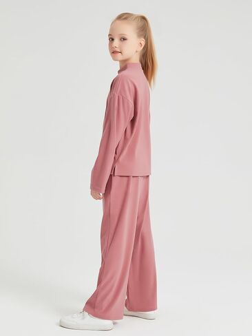 Girls Fall Outfits 2 Piece Long Sleeve Mock Neck Sweatshirts Wide Leg Pants 2024 Casual Kids Clothing Sets in Saudi Arabia