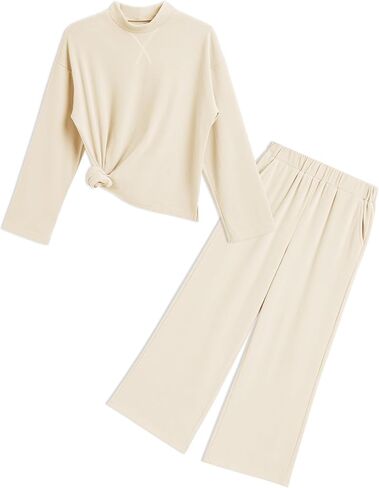Girls Fall Outfits 2 Piece Long Sleeve Mock Neck Sweatshirts Wide Leg Pants 2024 Casual Kids Clothing Sets in Saudi Arabia