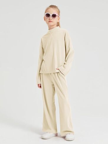 Girls Fall Outfits 2 Piece Long Sleeve Mock Neck Sweatshirts Wide Leg Pants 2024 Casual Kids Clothing Sets in Saudi Arabia