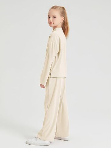 Girls Fall Outfits 2 Piece Long Sleeve Mock Neck Sweatshirts Wide Leg Pants 2024 Casual Kids Clothing Sets in Saudi Arabia