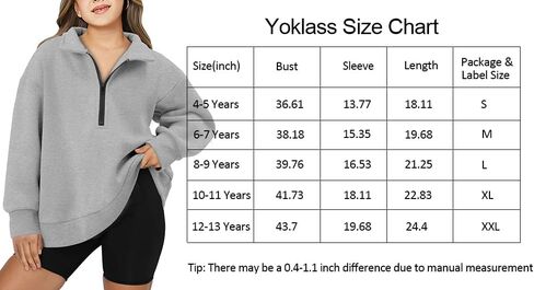 Yoklass Girls Oversized Sweatshirts Casual Long Sleeve Quarter Zip Pullover Top 4-13 Years in Saudi Arabia