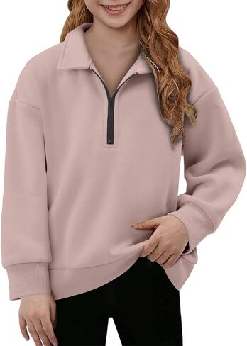 Yoklass Girls Oversized Sweatshirts Casual Long Sleeve Quarter Zip Pullover Top 4-13 Years in Saudi Arabia