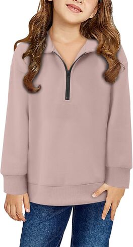 Yoklass Girls Oversized Sweatshirts Casual Long Sleeve Quarter Zip Pullover Top 4-13 Years in Saudi Arabia