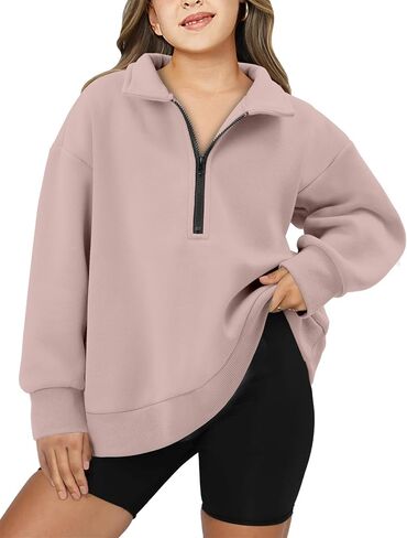 Yoklass Girls Oversized Sweatshirts Casual Long Sleeve Quarter Zip Pullover Top 4-13 Years in Saudi Arabia