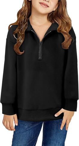 Yoklass Girls Oversized Sweatshirts Casual Long Sleeve Quarter Zip Pullover Top 4-13 Years in Saudi Arabia