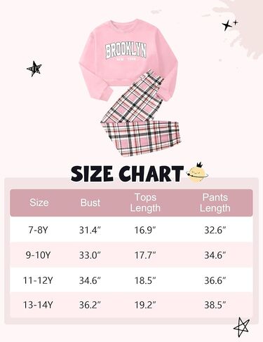 Girls Clothes 7-14Y Letter Print Drop Shoulder Pullover Sweatshirt + Plaid Sweatpants Girls' Clothing Sets in Saudi Arabia