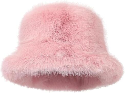 Women's Winter Faux Fur Fuzzy Warm Bucket Hat Furry Fisherman Plush Hats for Women in Saudi Arabia