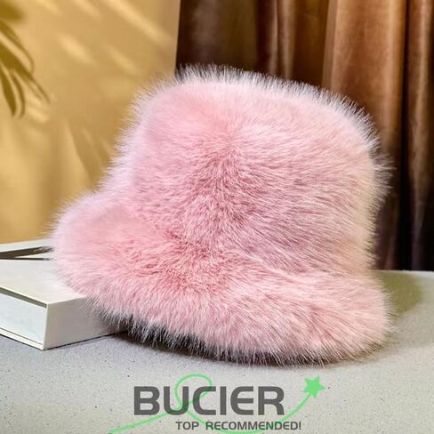 Women's Winter Faux Fur Fuzzy Warm Bucket Hat Furry Fisherman Plush Hats for Women in Saudi Arabia