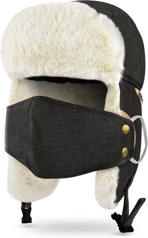 TINDTOP Winter Trapper Hat for Men Women, Faux Fur Warm Russian Ushanka Cossack Trooper Hat Hunting Skiing Aviator Cap in Saudi Arabia