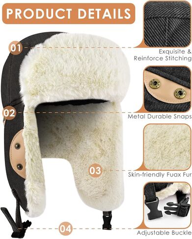 TINDTOP Winter Trapper Hat for Men Women, Faux Fur Warm Russian Ushanka Cossack Trooper Hat Hunting Skiing Aviator Cap in Saudi Arabia