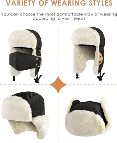 TINDTOP Winter Trapper Hat for Men Women, Faux Fur Warm Russian Ushanka Cossack Trooper Hat Hunting Skiing Aviator Cap in Saudi Arabia
