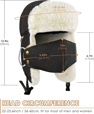 TINDTOP Winter Trapper Hat for Men Women, Faux Fur Warm Russian Ushanka Cossack Trooper Hat Hunting Skiing Aviator Cap in Saudi Arabia