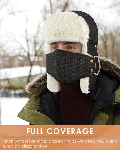 TINDTOP Winter Trapper Hat for Men Women, Faux Fur Warm Russian Ushanka Cossack Trooper Hat Hunting Skiing Aviator Cap in Saudi Arabia