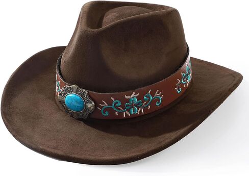 SANSTHS Cowboy Cowgirl Hats for Men Women Suede Hat Wide Brim Felt Hats Western Leather Cowboy Hats for Lover in Saudi Arabia