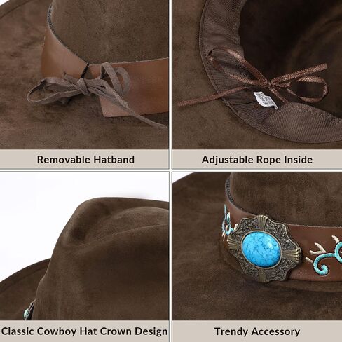 SANSTHS Cowboy Cowgirl Hats for Men Women Suede Hat Wide Brim Felt Hats Western Leather Cowboy Hats for Lover in Saudi Arabia