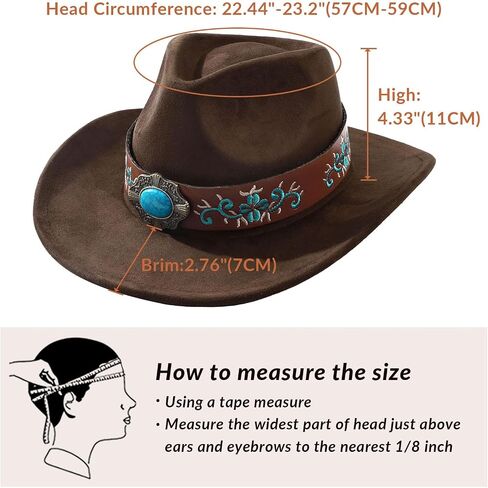 SANSTHS Cowboy Cowgirl Hats for Men Women Suede Hat Wide Brim Felt Hats Western Leather Cowboy Hats for Lover in Saudi Arabia