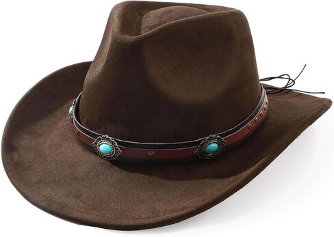 SANSTHS Cowboy Cowgirl Hats for Men Women Suede Hat Wide Brim Felt Hats Western Leather Cowboy Hats for Lover in Saudi Arabia