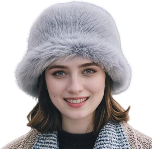 Women's Winter Faux Fur Fuzzy Warm Bucket Hat Furry Fisherman Plush Hats for Women in Saudi Arabia