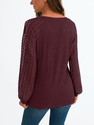 AUTOMET Womens Long Sleeve Shirts V-Neck Lace Tops Business Casual Blouses Trendy 2024 Fall Fashion Outfits Clothes in Saudi Arabia
