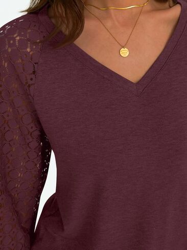 AUTOMET Womens Long Sleeve Shirts V-Neck Lace Tops Business Casual Blouses Trendy 2024 Fall Fashion Outfits Clothes in Saudi Arabia