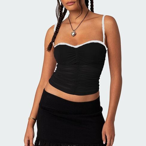 Women Double Layer Mesh Tank Tops Sleeveless Patchwork Strappy Going Out Tops Camisole Y2k Backless Crop Cami Shirts in Saudi Arabia