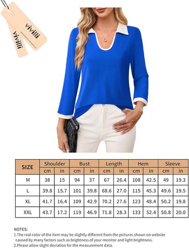 Vivilli Women's 3/4 Sleeve Polo Shirts Colour Block Blouse 2024 Fall Business Casual Tops in Saudi Arabia