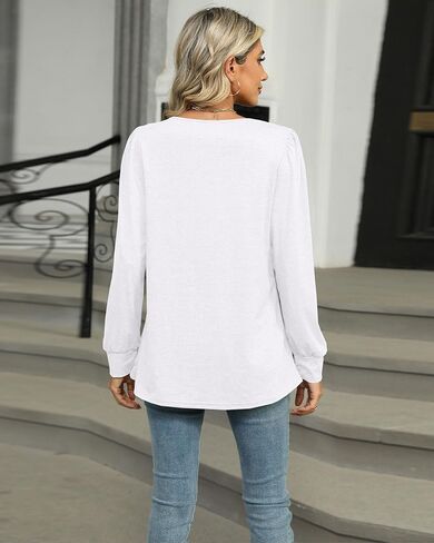 Fashionme Tunic Top For Women Puff Long Sleeve Crewneck Pleated Front T Shirts Dressy Casual Basic Tees in Kuwait