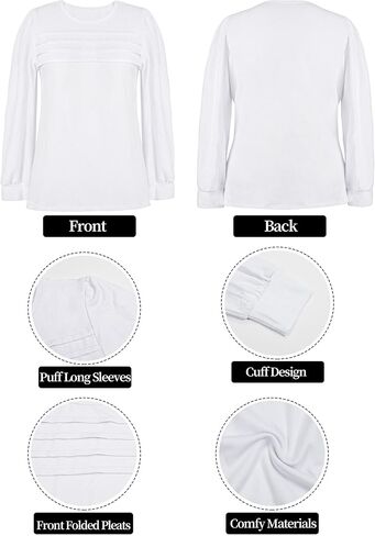 Fashionme Tunic Top For Women Puff Long Sleeve Crewneck Pleated Front T Shirts Dressy Casual Basic Tees in Kuwait