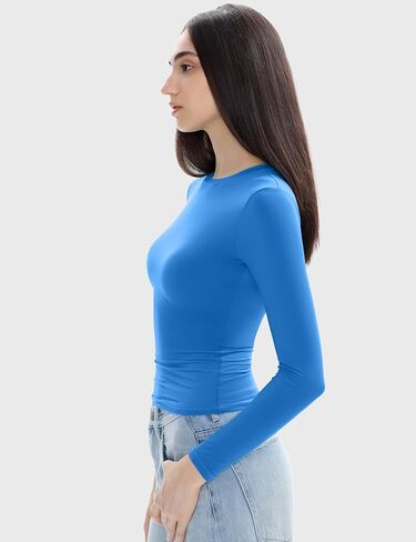 قمصان نسائية طويلة الأكمام بياقة دائرية وقصة ضيقة، قمصان أساسية للخروج، مجموعة Barely There Collection in Kuwait