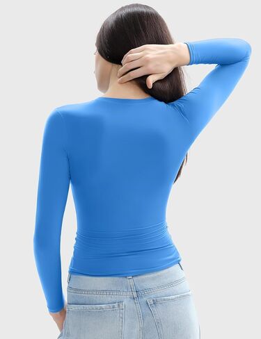 قمصان نسائية طويلة الأكمام بياقة دائرية وقصة ضيقة، قمصان أساسية للخروج، مجموعة Barely There Collection in Kuwait