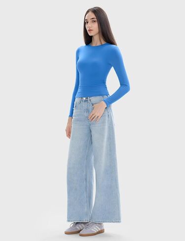 قمصان نسائية طويلة الأكمام بياقة دائرية وقصة ضيقة، قمصان أساسية للخروج، مجموعة Barely There Collection in Kuwait