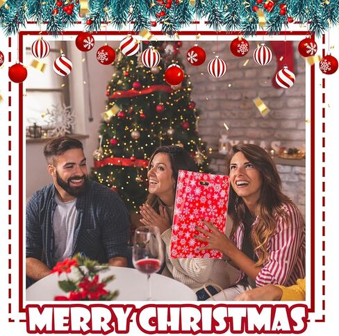 Honoson 300 Pieces Christmas Plastic Gift Bags Bulk 12 x 15 Inch Snowflake Merchandise Bags Xmas Reusable Goodie Treat Bags with Handle for Shopping Boutique Retail Christmas Party Favor Supplies in Kuwait