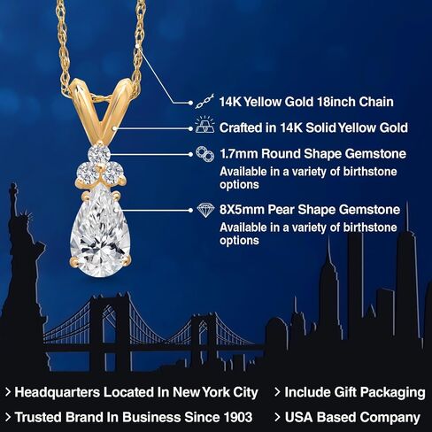 Gem Stone King 14K Yellow Gold 8X5MM Pear Shape Gemstone Birthstone and White Lab Grown Diamond Teardrop Pendant Necklace | Gold Necklace for Women | 18 Inch Gold Chain in Saudi Arabia