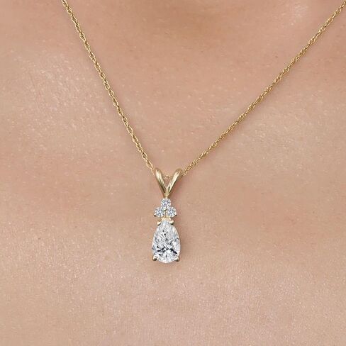 Gem Stone King 14K Yellow Gold 8X5MM Pear Shape Gemstone Birthstone and White Lab Grown Diamond Teardrop Pendant Necklace | Gold Necklace for Women | 18 Inch Gold Chain in Saudi Arabia