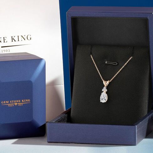 Gem Stone King 14K Yellow Gold 8X5MM Pear Shape Gemstone Birthstone and White Lab Grown Diamond Teardrop Pendant Necklace | Gold Necklace for Women | 18 Inch Gold Chain in Saudi Arabia