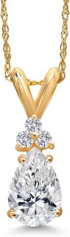 Gem Stone King 14K Yellow Gold 8X5MM Pear Shape Gemstone Birthstone and White Lab Grown Diamond Teardrop Pendant Necklace | Gold Necklace for Women | 18 Inch Gold Chain in Saudi Arabia