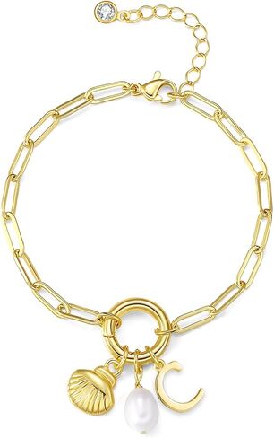 Charm Bracelets Gold Bracelets for Women Shell Charm Bracelets Pearl Bracelet Initial Bracelet Gold Letter Bracelet Dainty Pendant Charms Bracelet Jewelry for Women in Saudi Arabia