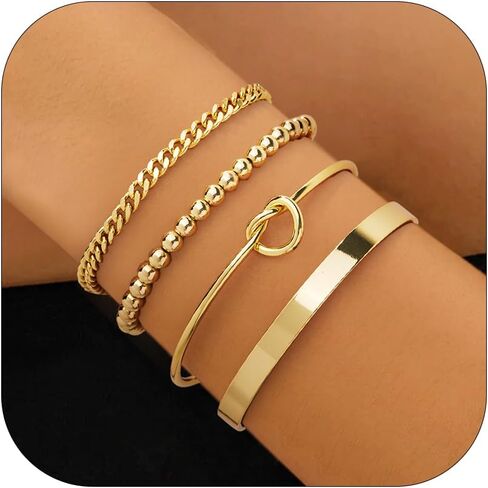925 Sterling Silver Bracelets for Women Stack, 14K Gold Plated Bangle Cuff Jewelry Set Trendy, Adjustable Tennis Knot Twisted Bracelet for Wrist Essentials Women Fashion Gifts in Kuwait