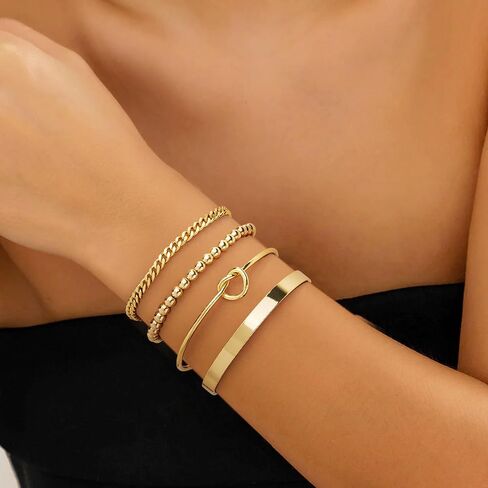 925 Sterling Silver Bracelets for Women Stack, 14K Gold Plated Bangle Cuff Jewelry Set Trendy, Adjustable Tennis Knot Twisted Bracelet for Wrist Essentials Women Fashion Gifts in Kuwait