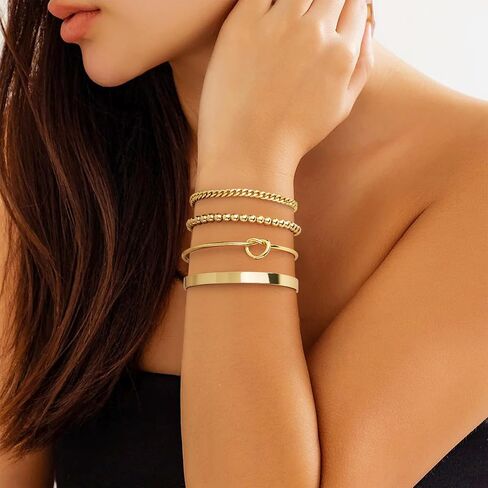 925 Sterling Silver Bracelets for Women Stack, 14K Gold Plated Bangle Cuff Jewelry Set Trendy, Adjustable Tennis Knot Twisted Bracelet for Wrist Essentials Women Fashion Gifts in Kuwait