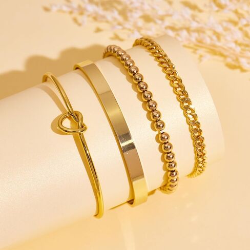 925 Sterling Silver Bracelets for Women Stack, 14K Gold Plated Bangle Cuff Jewelry Set Trendy, Adjustable Tennis Knot Twisted Bracelet for Wrist Essentials Women Fashion Gifts in Kuwait