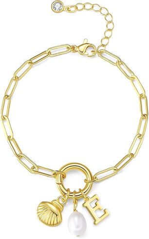 Charm Bracelets Gold Bracelets for Women Shell Charm Bracelets Pearl Bracelet Initial Bracelet Gold Letter Bracelet Dainty Pendant Charms Bracelet Jewelry for Women in Saudi Arabia